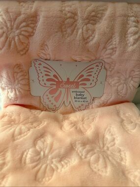 “Sweet” Embossed Baby Blanket, Measuring 30” x 40”.